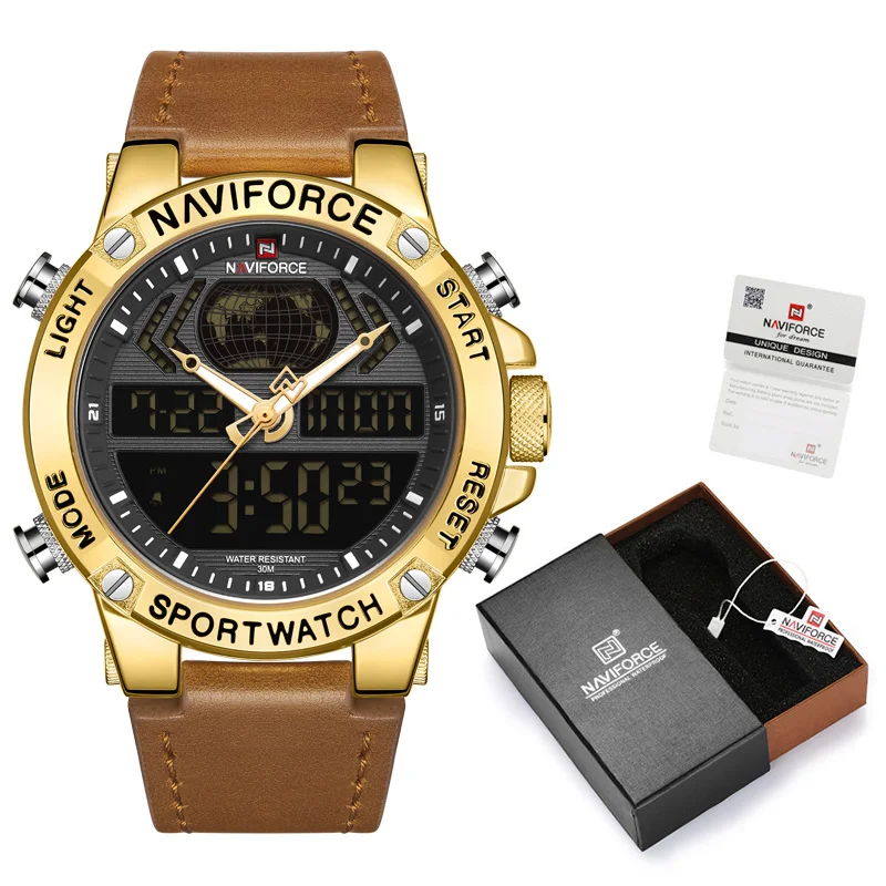 GG-Box-B Мужские часы naviforce Топ люксовый бренд кожа водонепроницаемые спортивные мужские кварцевые аналоговые часы мужские часы набор для продажи - Цвет: GG-Box-B