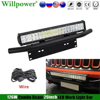 

Front Bumper Number Plate Holder Bullbar Mount Bracket +126W 20"LED Light Bar For Jeep 4x4 Offroad SUV Truck Pickup Driving Lamp