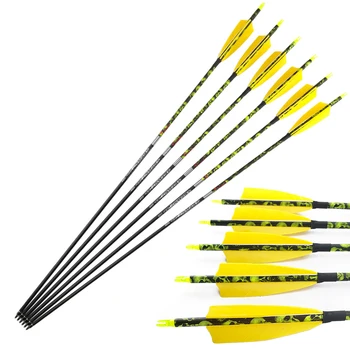 

6PC Inals Archery Carbon Arrows Spine 300 340 400 ID 6.2 30 Inch Shafts Turkey Feather for Compound Recurve Bow Hunting Shooting