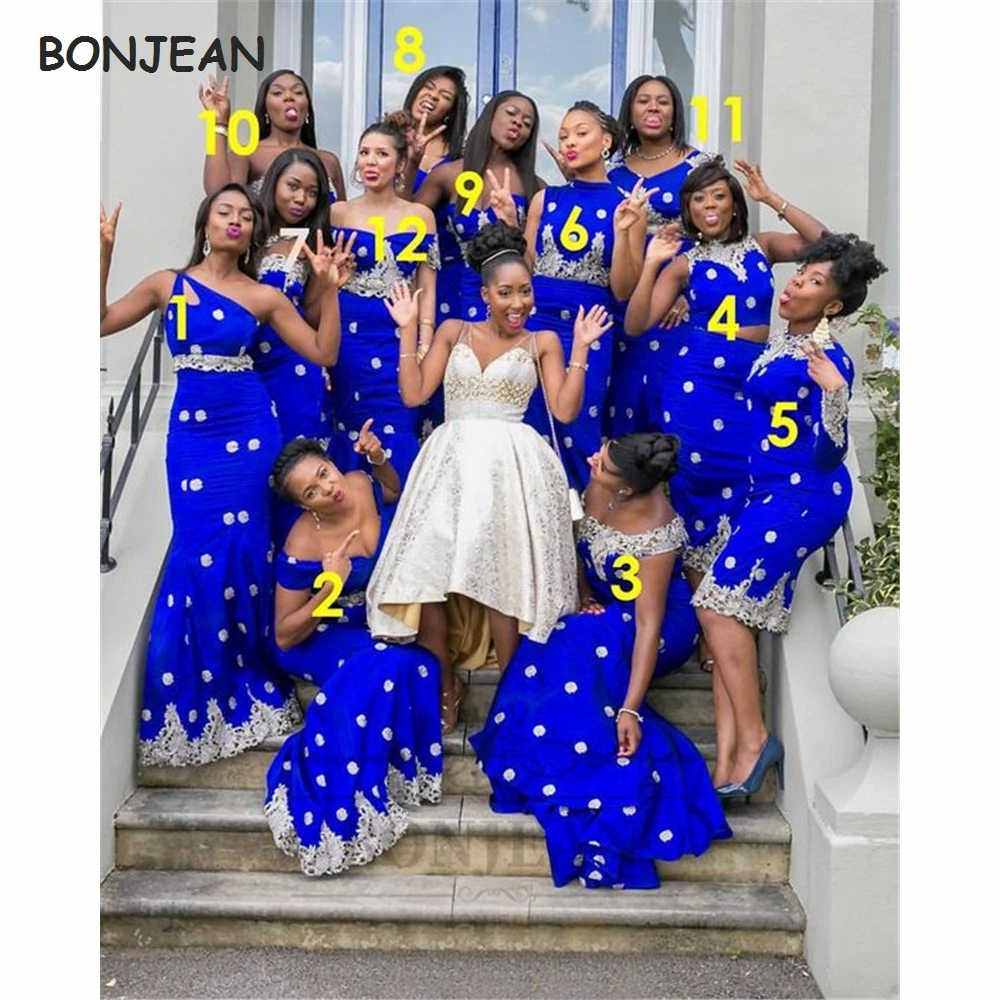 

2021 Blue Bridesmaid Dresses A Line Chiffon One Shoulder South African Lace Up Black Girls Bridesmaid Dress