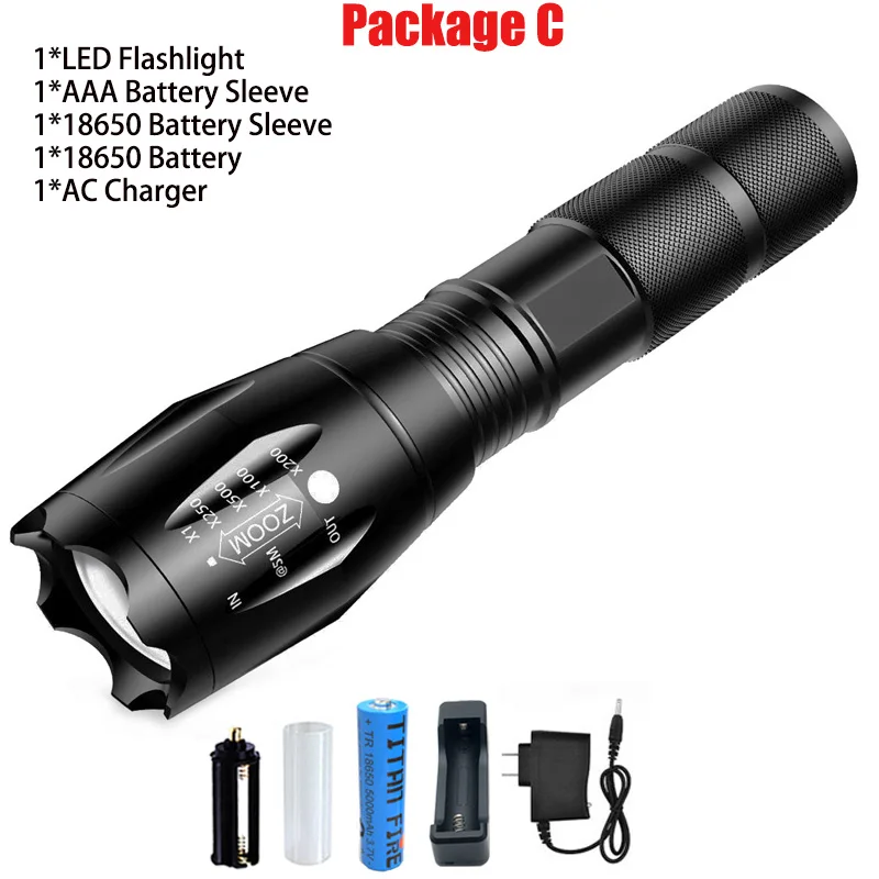 Package C T20 Q250 светодиодный светильник-вспышка, ультра яркий T6/L2/V6 фонарь, масштабируемый, 5 режимов, TL360, водонепроницаемый, устойчивый, ручной светильник, велосипедный светильник - Испускаемый цвет: Package C