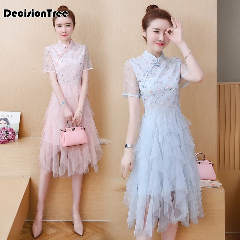 Женское кружевное платье cheongsam с вырезами qipao в пол, Сетчатое платье, китайское женское платье, китайское платье cheongsam