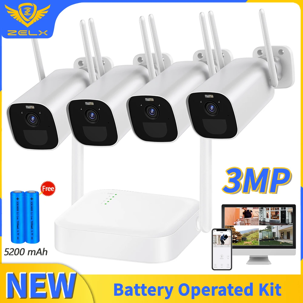 Беспроводная цилиндрическая камера видеонаблюдения CCTV 3MP HD Встроенная 5200 mAh