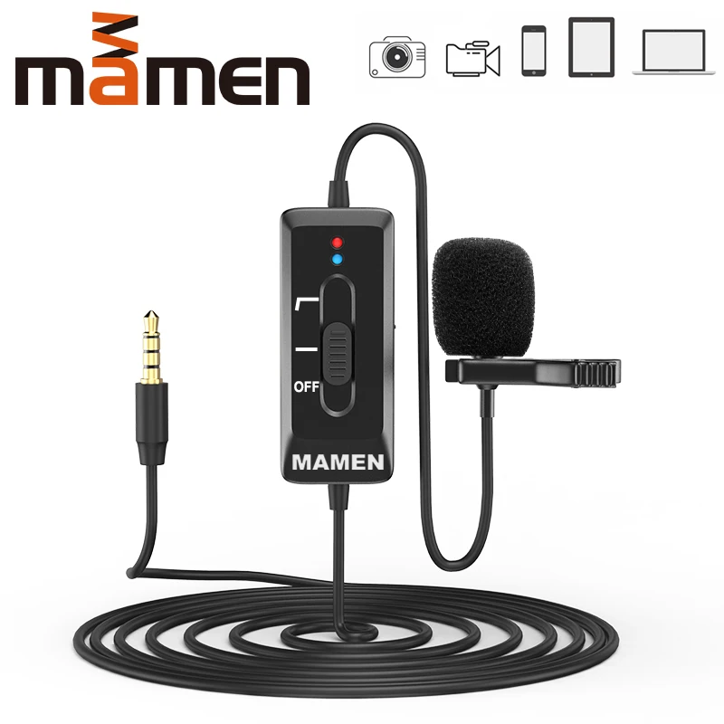 Ceny MAMEN 8m zacisk do kabli mikrofon krawatowy 3.5mm wtyczka mikrofon pojemnościowy Vlog nagrywanie Microfono do DSLR aparat telefon tablet