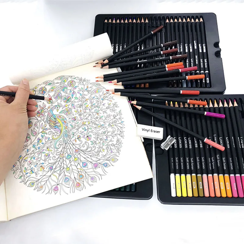 

72 PCS Advanced Color Pencil Set Paint Brush Water Soluble Colored Pencil Set Hand-Painted Iron Boxed Color Lead Set Stationery