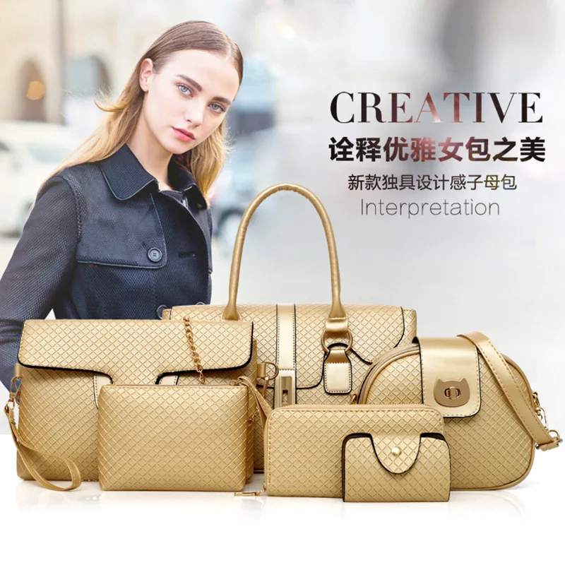

2019 New Style Six Pieces Set Different Size Bags Top Grade Small Rhombus Embossed One-Shoulder Handbag
