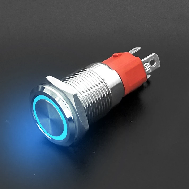 

10A high current high power16mm waterproof metal push button nickel plated brass flat round Switch latching 4 pins 1NO Flat head