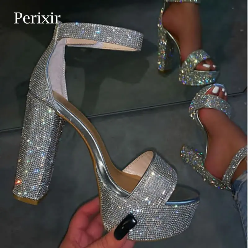 platform rhinestone heels