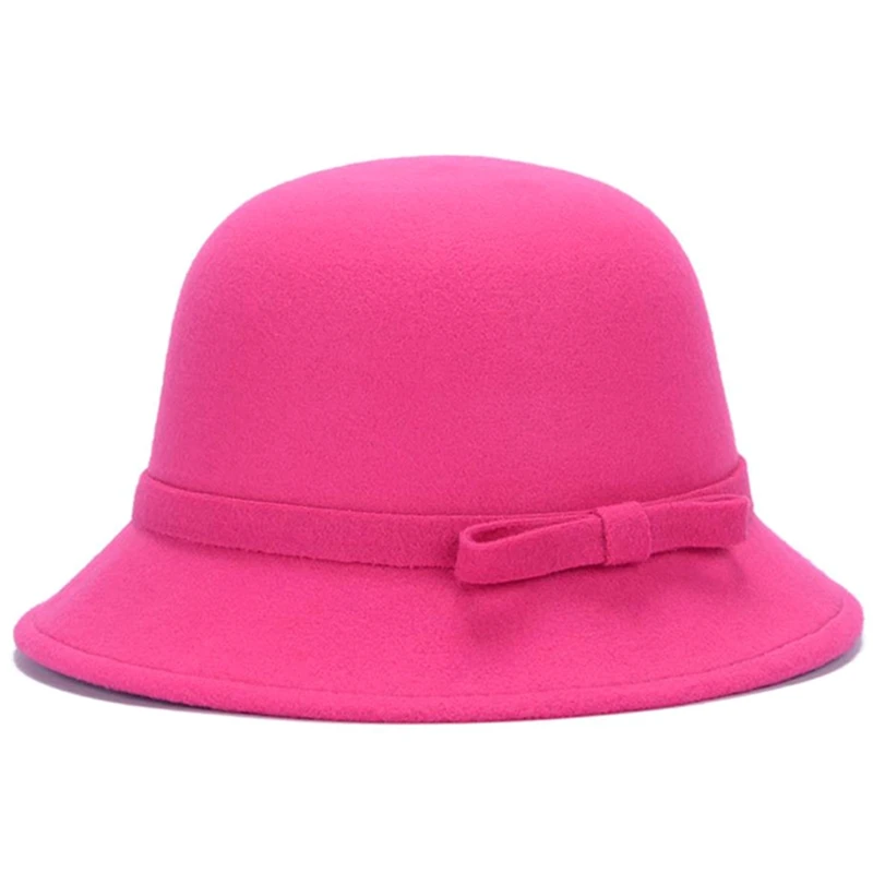 Абсолютно Новая модная женская шляпа-Клош, фетровая шляпа-котелок, купольная Кепка с бантом в винтажном стиле - Цвет: RH