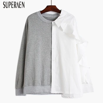 

SuperAen Hoody Solid Color Wild Women Sweatshirts Cotton Wild Casual Ladies Sweatshirts Round Neck Spring New 2020 Tops Female