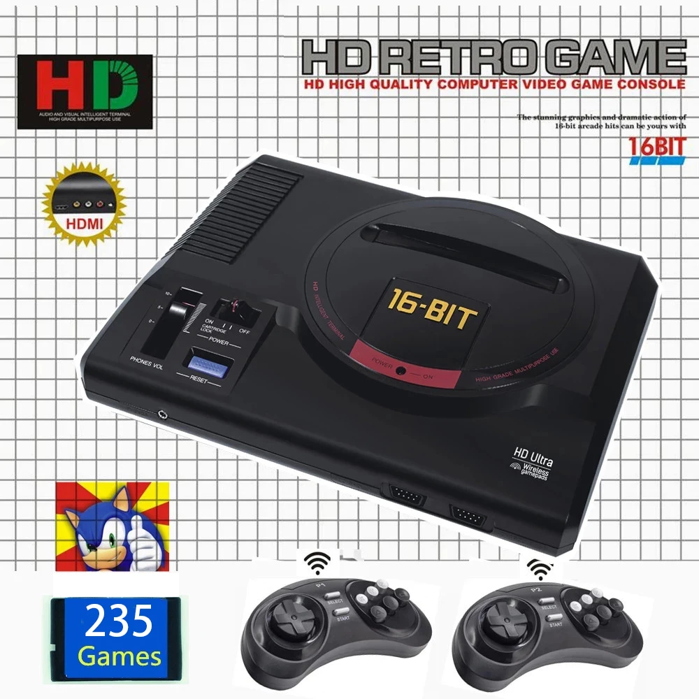 New Version 16bit Md Genesis Tv Game Console Hd Rca Display Wireless Gamepads 170 Sega Classic Games 112 126 In 1 Games Handheld Game Players Aliexpress