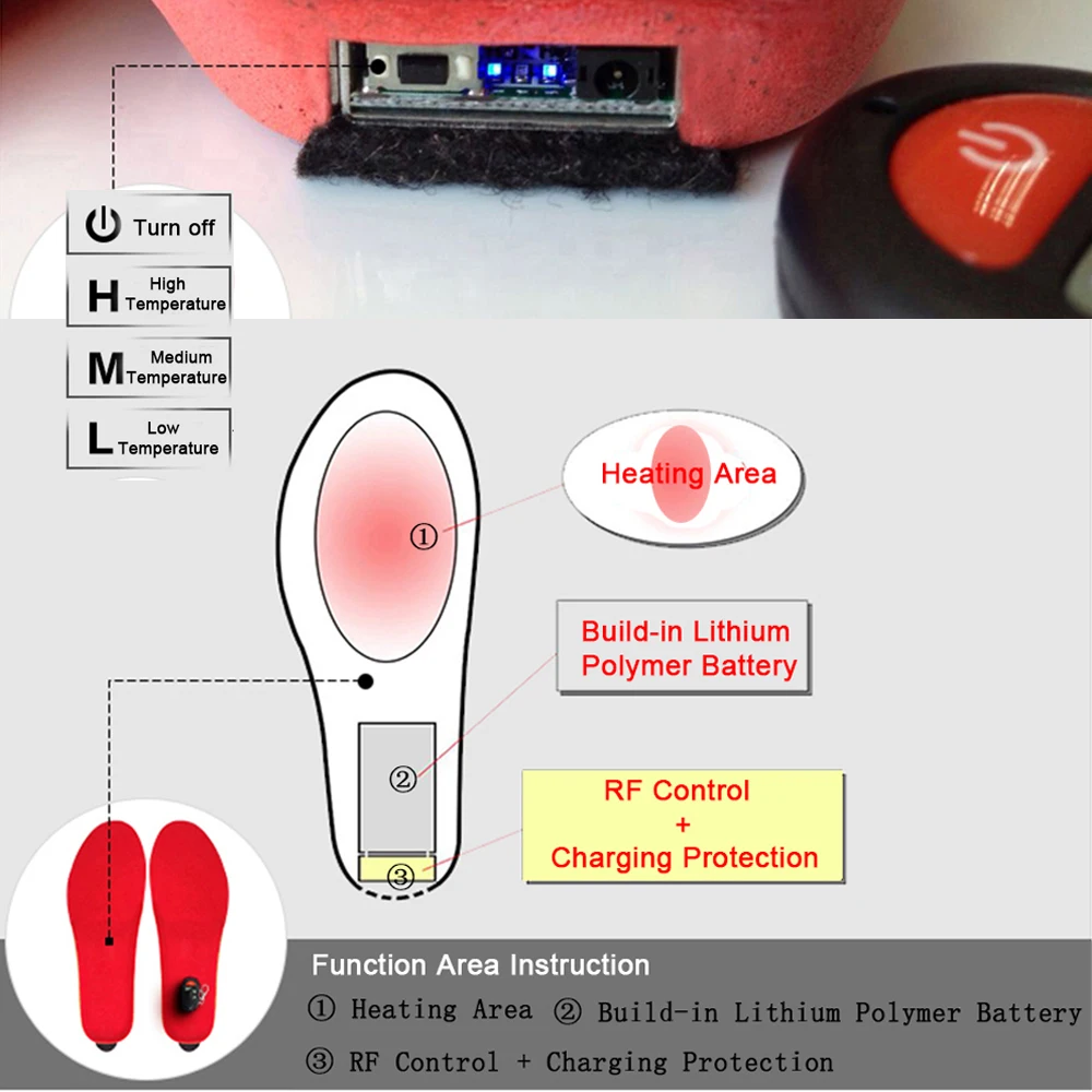  Heated Insoles Intelligent Temperature Control Portable Charging Insole 1800 MAh Battery Large Capa