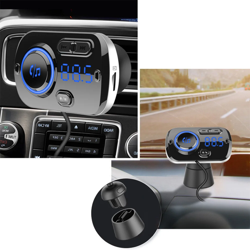 

Car Kit MP3 Player Car Handsfree Wireless Bluetooth FM Transmitter Dual USB QC3.0 Fast Charger Atmosphere Lights