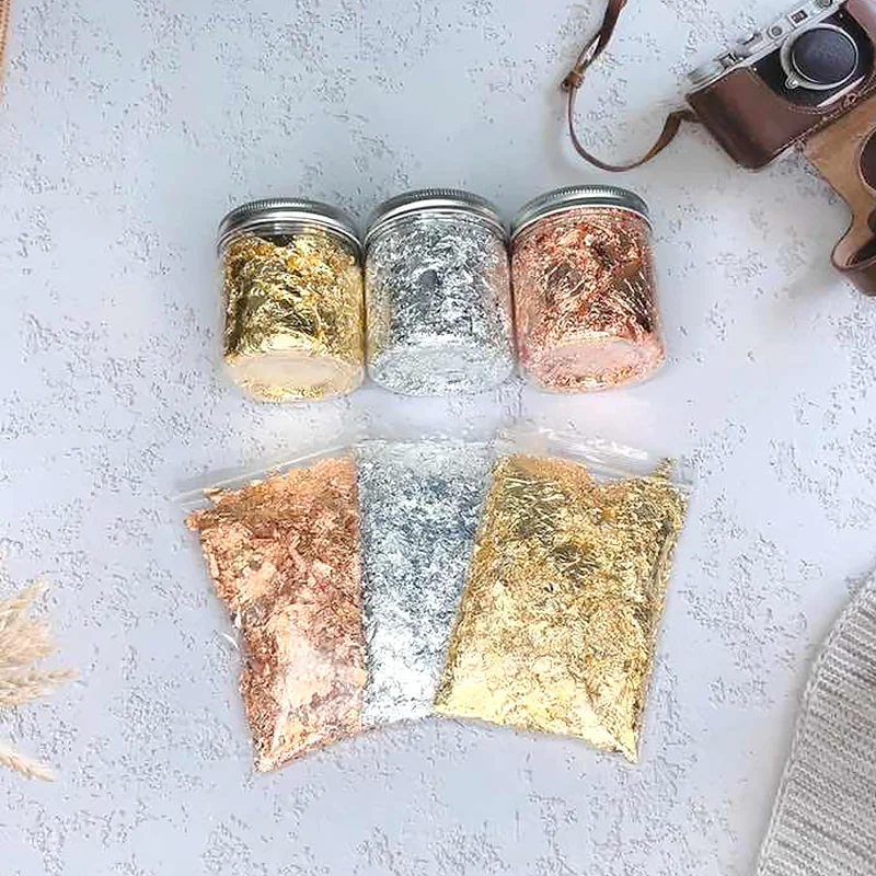 3g Imitation Gold Sliver Copper Foil Sequins Glitters Craft Leaf Flake Sheets Bulk Foil Paper For Gilding DIY Nail Art Decor