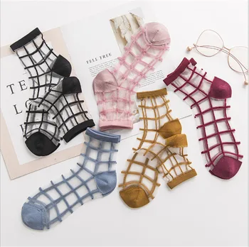 

5 Pairs Fashion Women Elastic Ultra Thin Transparent Crystal Socks Lace Mesh Sock Short Socks