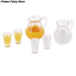 1:12 Dollhouse Miniature Accessories Mini Juice Jug Cup Set Simulation Drink Milk  Model Toys for Doll House Decoration