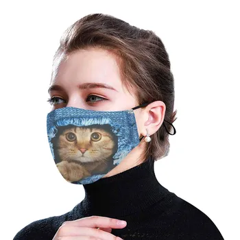 

1PC Washable Adult Mask + 2PCS Filters Cat Animal Printed Adjustable Face Mask Reusable Breathable Fabric Mask Mascarilla Tela