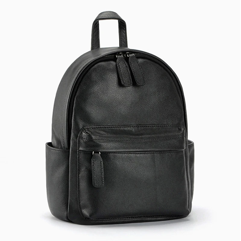 MAHEU New Fashion Black Genuine Leather Travel Backpack Women Girls School Bag College Student Bagpack College Leather Satchel