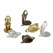 30 шт./лот 10 мм золото серебро цвет серьга в виде клипсы без пирсинга фото стекло кабошон Настройки камеи база для изготовления ювелирных изделий