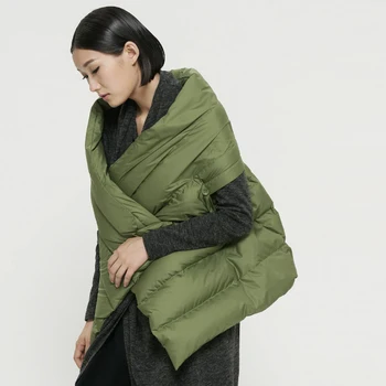 

YNZZU New Design 2018 Autumn Winter Women Down Vest Solid Chic Duck Down Shawl Jacket Coat Women Warm Oversized Clothes O676