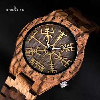 

BOBO BIRD Wood Watch Men Quartz Wristwatch Vegvisir Handmade Watches Compass Rune Wristwatch Male Gift For Him relogio masculino