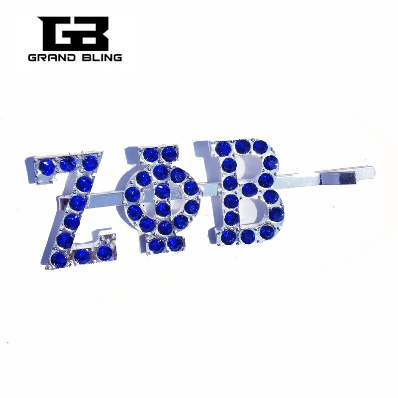 2020 New Arrival Blue Rhinestone ZPB Glitter Hairpin Greek letters Hair Clips | Украшения и аксессуары