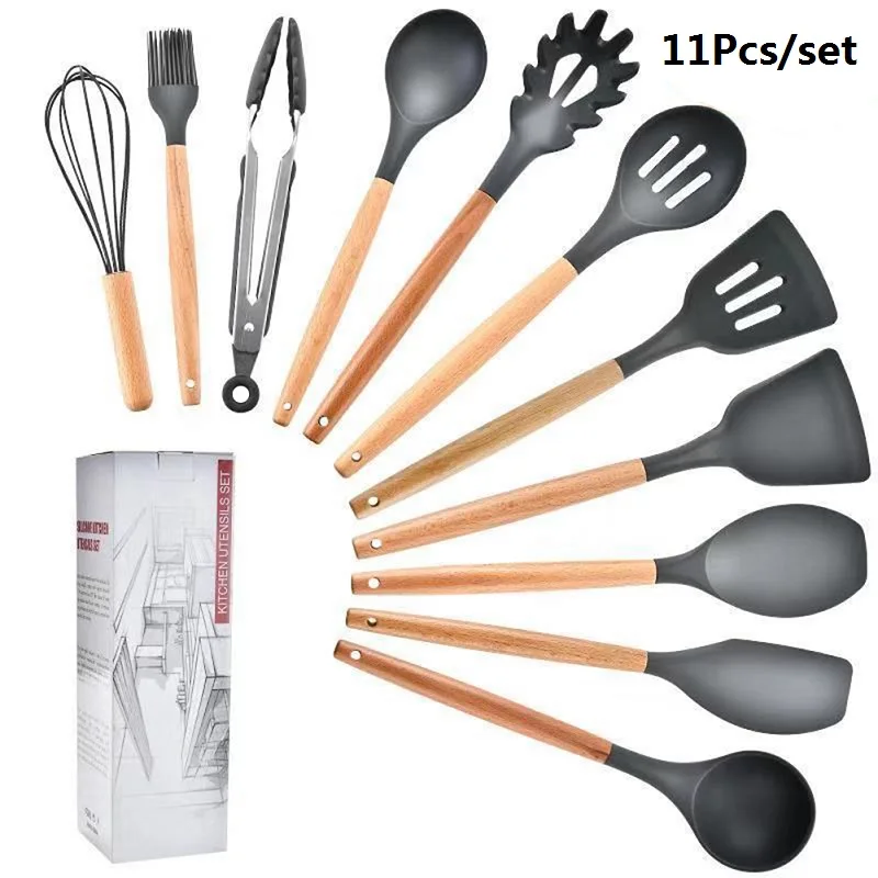 11Pcs set 10/12 шт. силиконовых кейсов Кухонные принадлежности Пособия по кулинарии посуда Чайный сервиз термостойкого Кухня с антипригарным покрытием Пособия по кулинарии посуда выпечки инструменты Кухня гаджет - Цвет: 11Pcs set