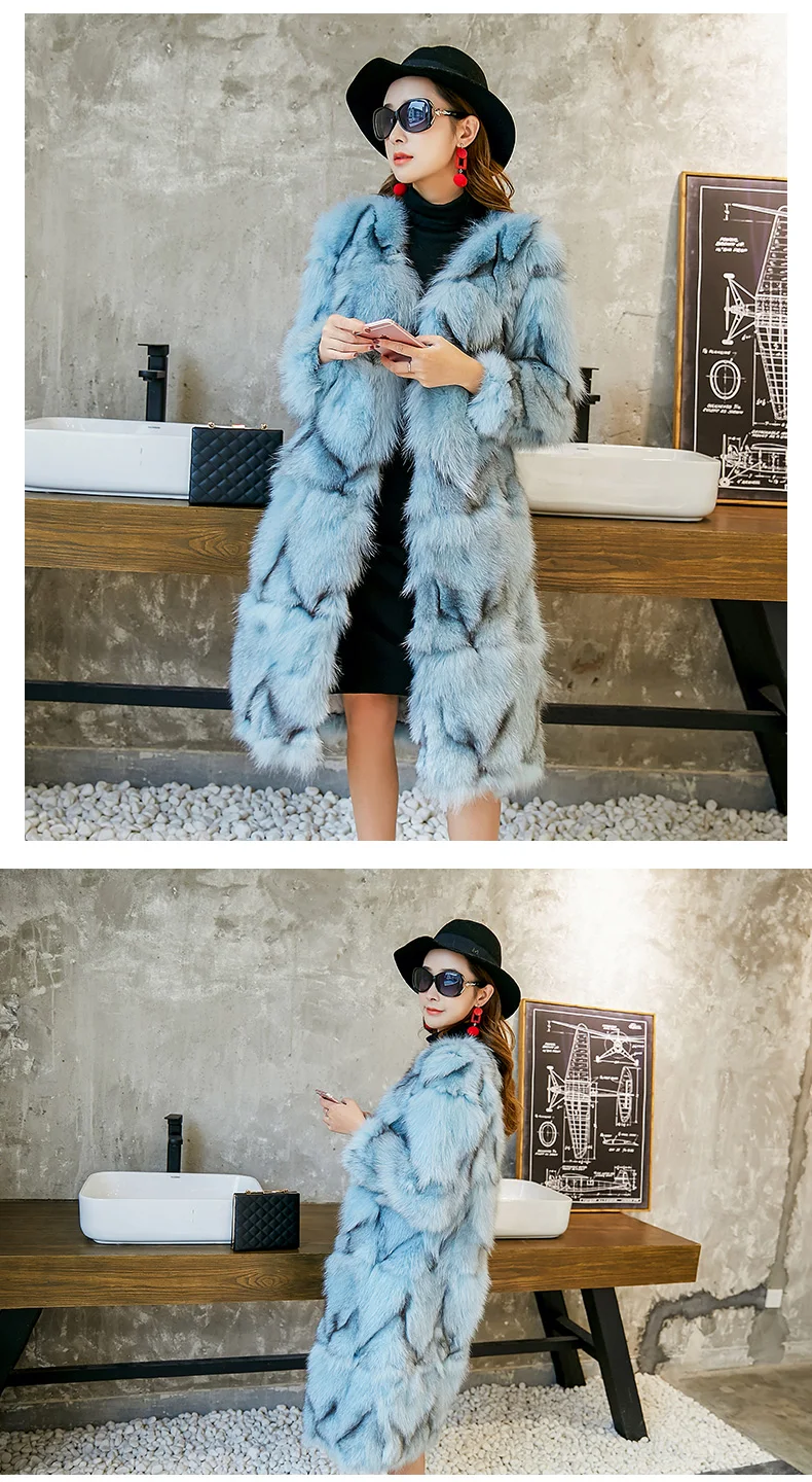 Excellent Free shiping new real genuine natural fox fur coat women fashion 90CM long jacket outwear custom any size 15