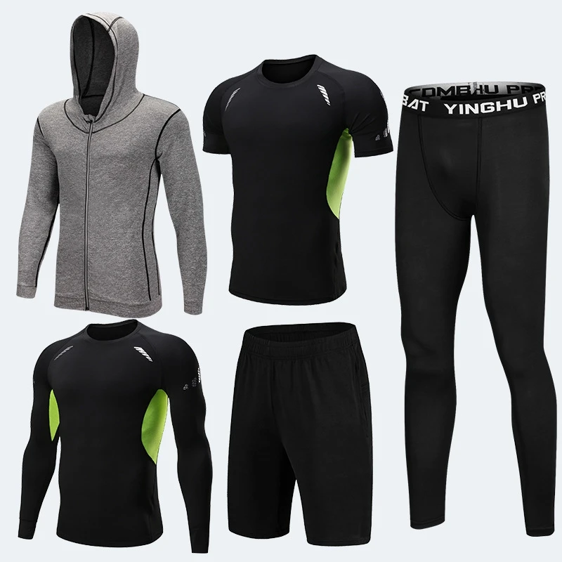 Men's Compression Sport Suits 5pcs/set Quick Dry Running Sets Sports Training Gym Fitness Tracksuits Exercise Workout Tights - Цвет: MKMS5004