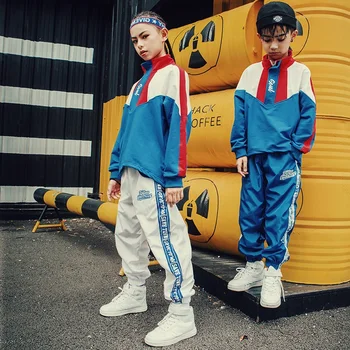 

Hip Hop Sweatshirt Pants Children Street Dance Costumes Boys And Girls Jazz Performance Clothes Kids Modern Dancewear DQL2637