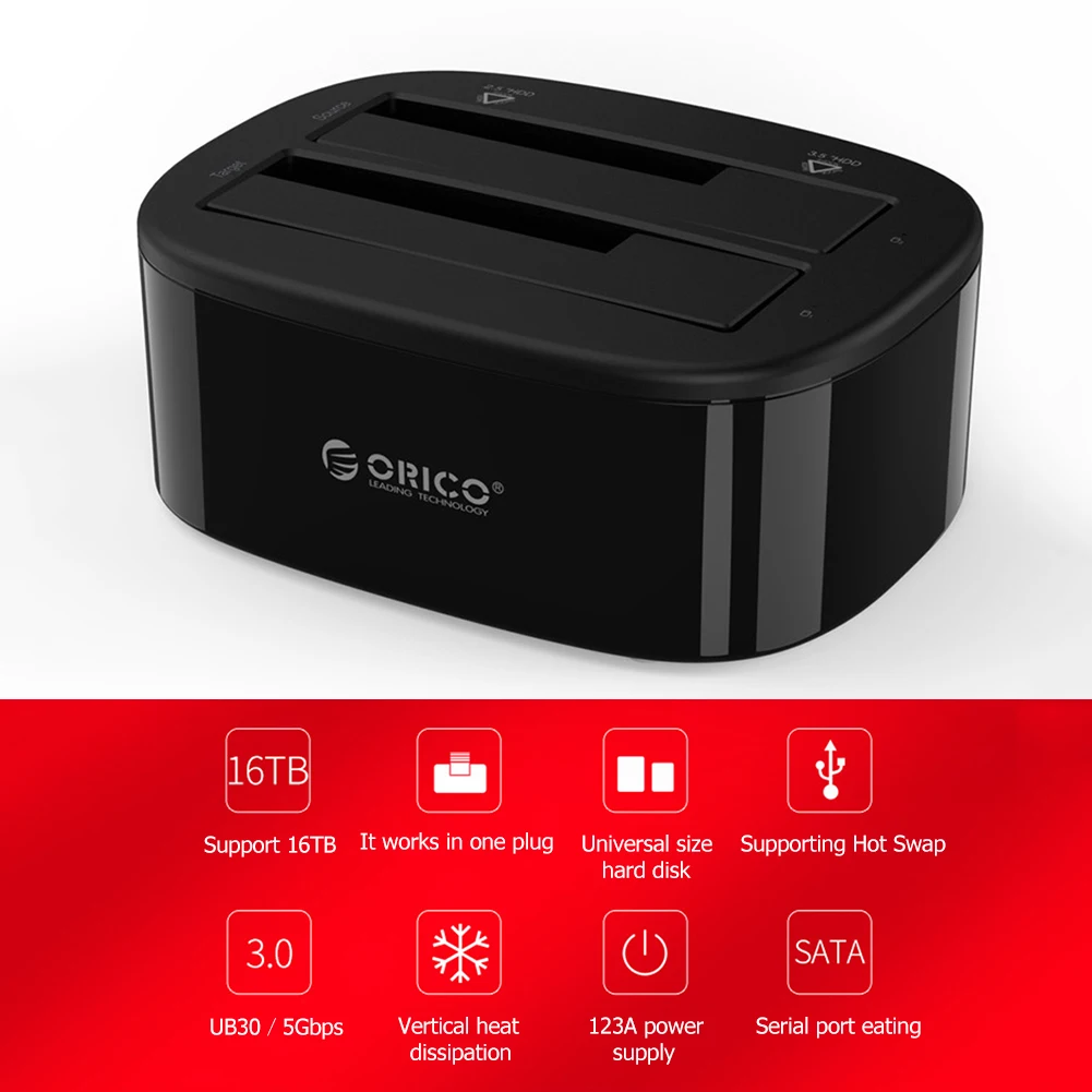 ORICO 6228US3 Dual Bay док-станция для жесткого диска USB 3,0 жесткий диск Внешний корпус для жесткого диска для 2,5/3,5 дюймов HDD/SSD адаптер чехол - изображение