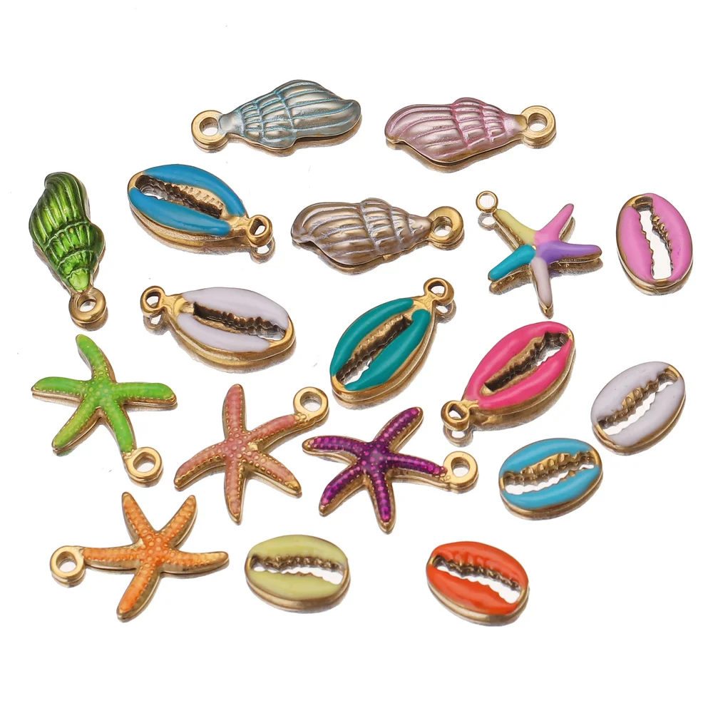 5pcs Stainless Steel Enamel Conch Sea Shell Charms Ocean Pendants Starfish Anklet Bracelet Necklace DIY Jewelry Designer Charms