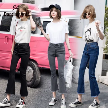 

Woman Jeans High Waist Skinny Flare Pants Trend 2020 Korean Style Solid Elastic Slim Office Lady Chic Women Ankle-length Pants