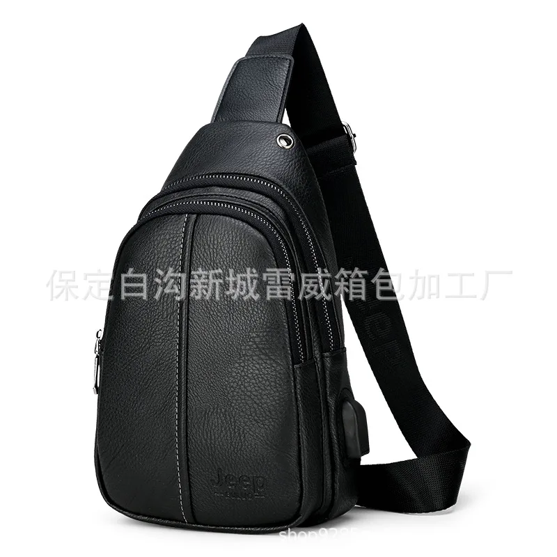 

New Style PU Shoulder Bag Men's USB Charging Headphone Jack Large-Volume Business Casual Chest
