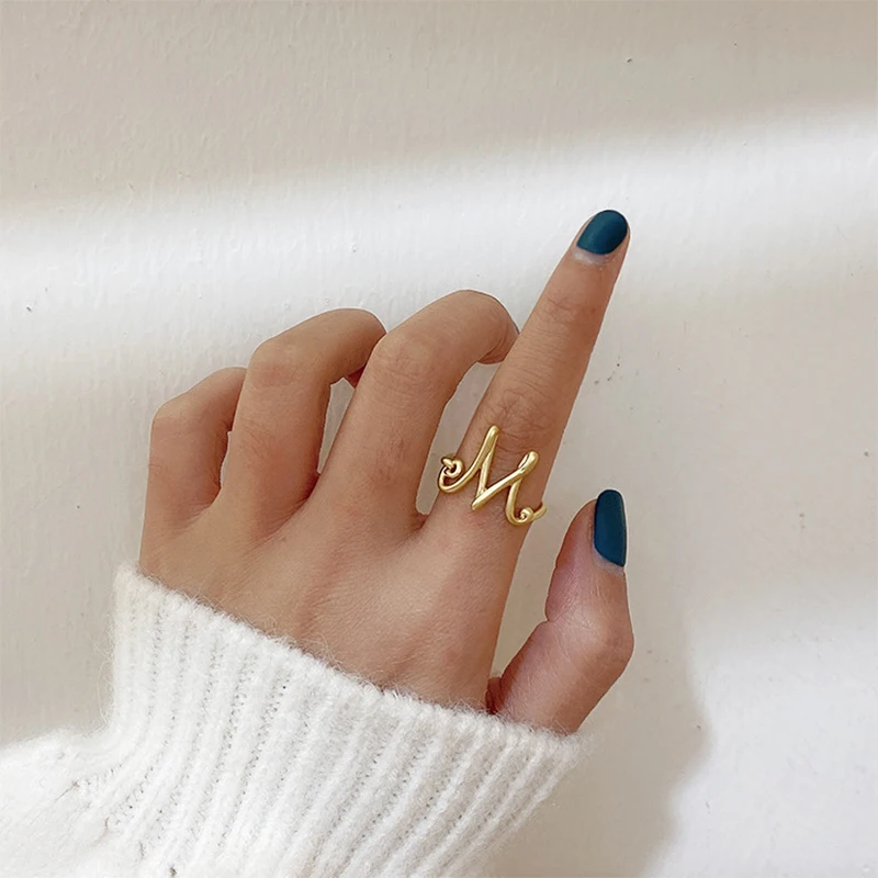 GHIDBK Chic Unique Design Hollow Wire Initial Open Rings Dainty Abstract Letters Ring for Women Vintage Statement Wholesale | Украшения и