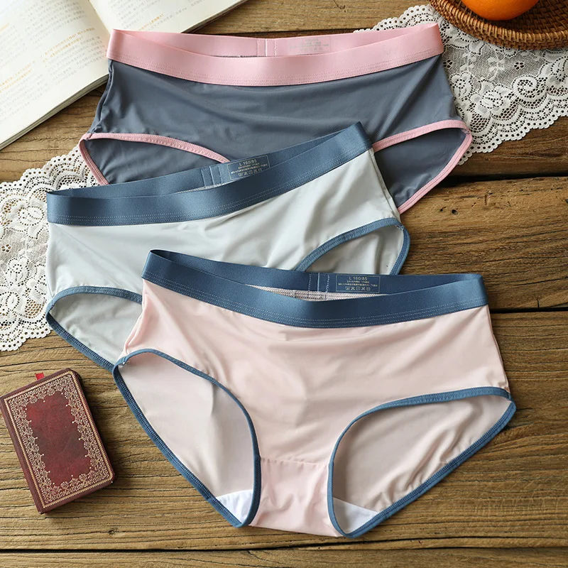

Personality Younth Girl Ice Silk Panties Breathable Triangular Middle Waist Breathable Quick-Drying Thin Ladies Shorts
