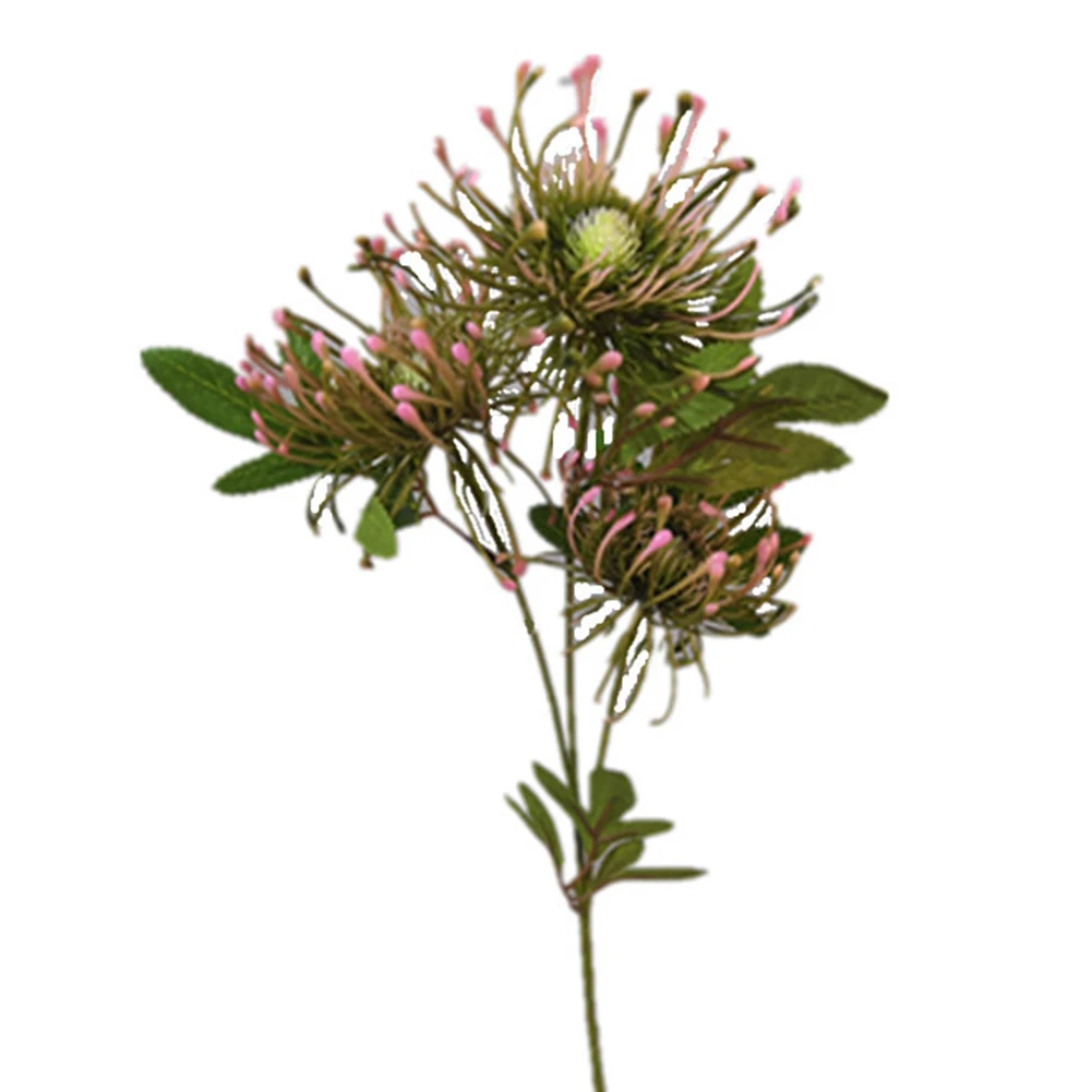 

Plastic Artificial Flower 3 Heads Hotel Fake Office Leucospermum Party Garden Flowerpot Decorative Wedding Home Simulation