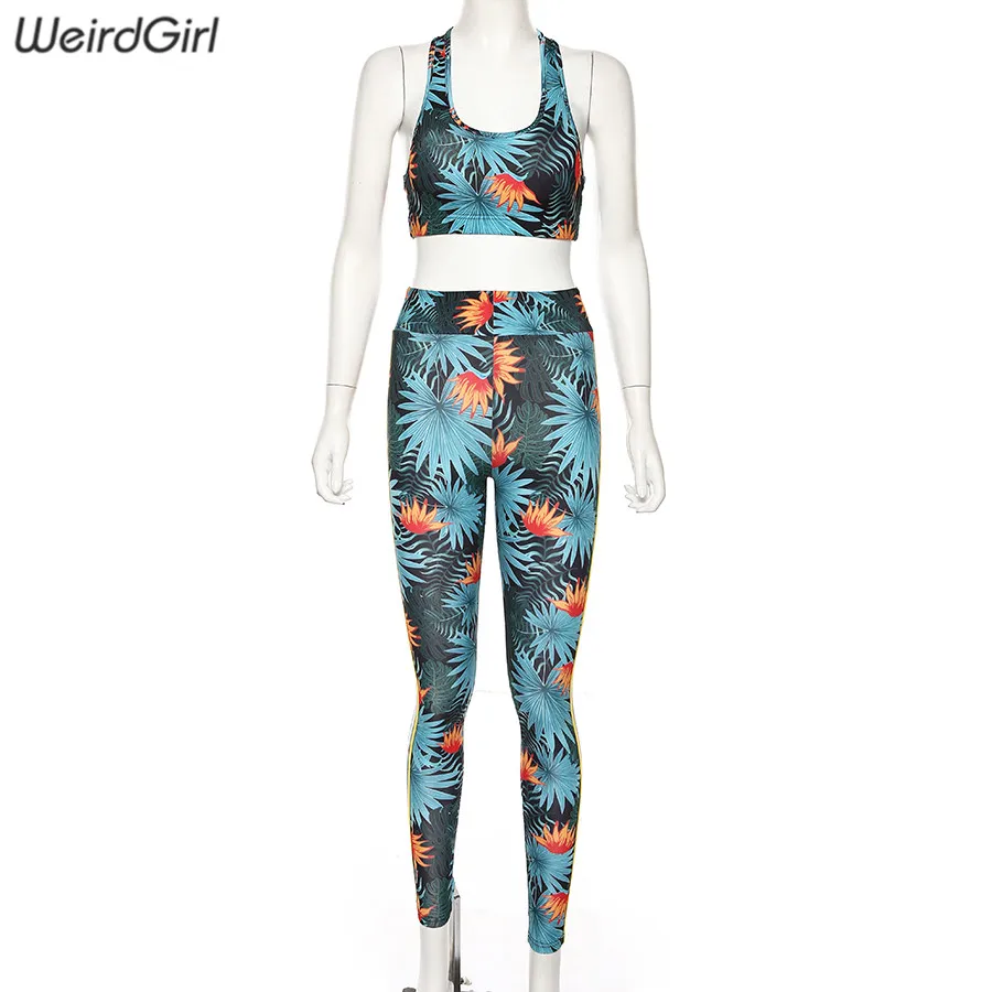 Weirdgirl/женские комплекты из 2 предметов, спортивный костюм для фитнеса, винтажный эластичный Топ на бретелях с подушечками, длинные леггинсы с высокой талией, повседневная спортивная одежда, новинка