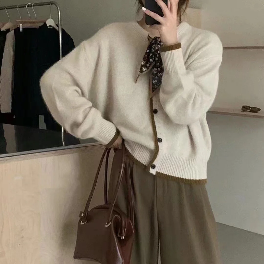 Женский Шелковый кардиган с пряжкой Мягкий Шарф Хан Дун и ворота клубничного