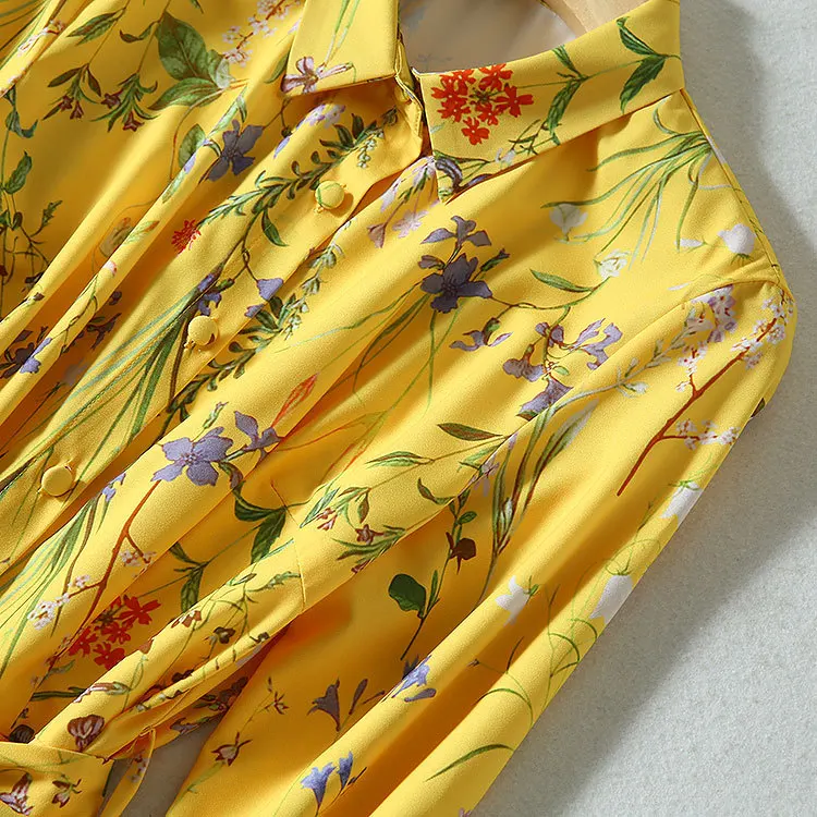 AELESEEN весеннее подиумное платье трапециевидной формы с цветочным принтом женское однобортное повседневное длинное платье-рубашка длиной до щиколотки с поясом