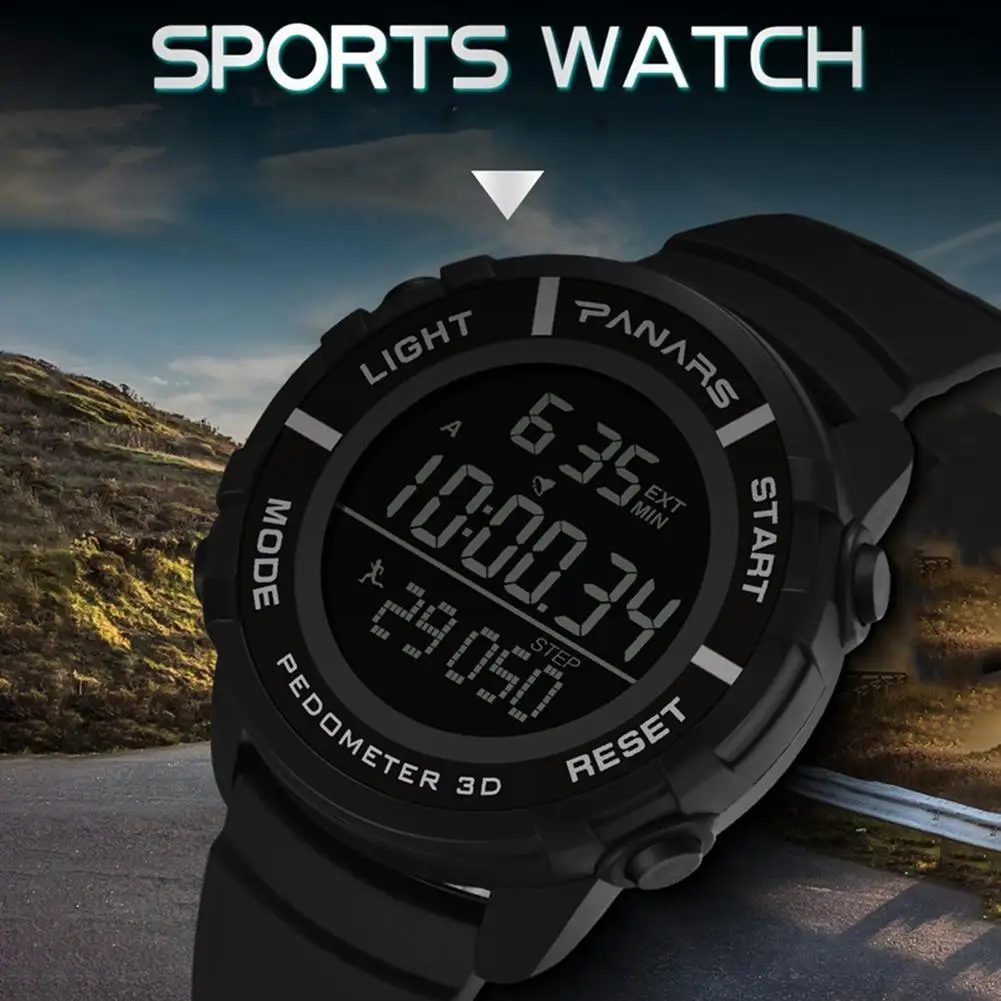 

Outdoor Men Fashion Pedometer Calendar Stopwatch Waterproof Sports Wrist Watch HOT Mas-culino Fashion Men's Watch Large Dial Mil