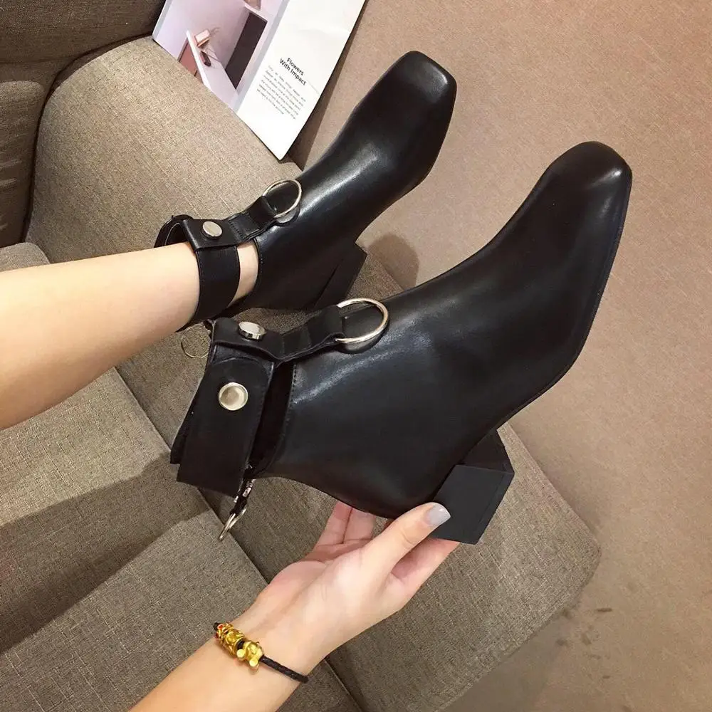 

Shoes Women's Rubber Boots Zipper Bootee Woman 2019 Chunky Heel Booties Ladies Rain Ankle Rock Med Autumn Riding Metal