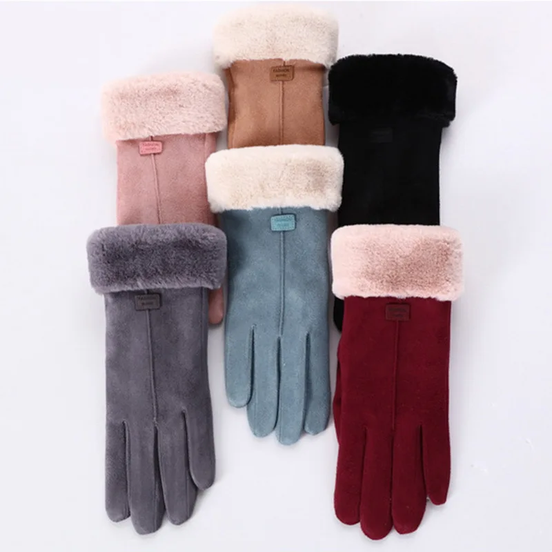 Зимние теплые милые перчатки сенсорный экран для женщин Мягкие толстые бархатные женские перчатки полный палец ветрозащитные спортивные перчатки без пальцев для вождения на открытом воздухе