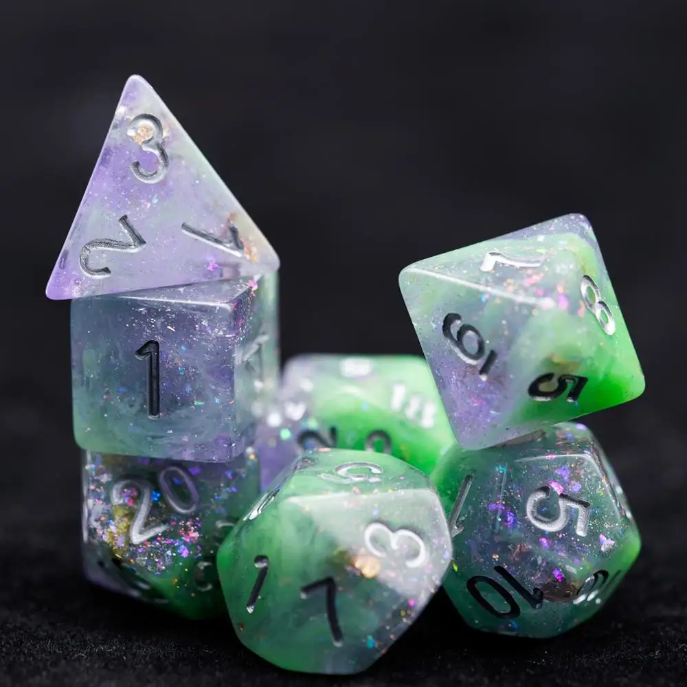 Кубики D &amp фиолетовые/зеленые 7 шт./компл. игральные кости DND с разноцветными