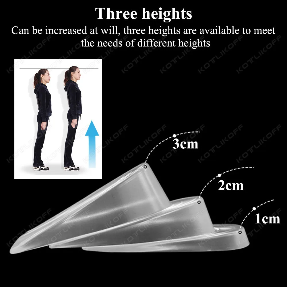 Self-Adhesive Height Increasing Insole Invisible Silicone Heel Insoles Pain Relief Absorb Pressure Shoe Insole Height Increase