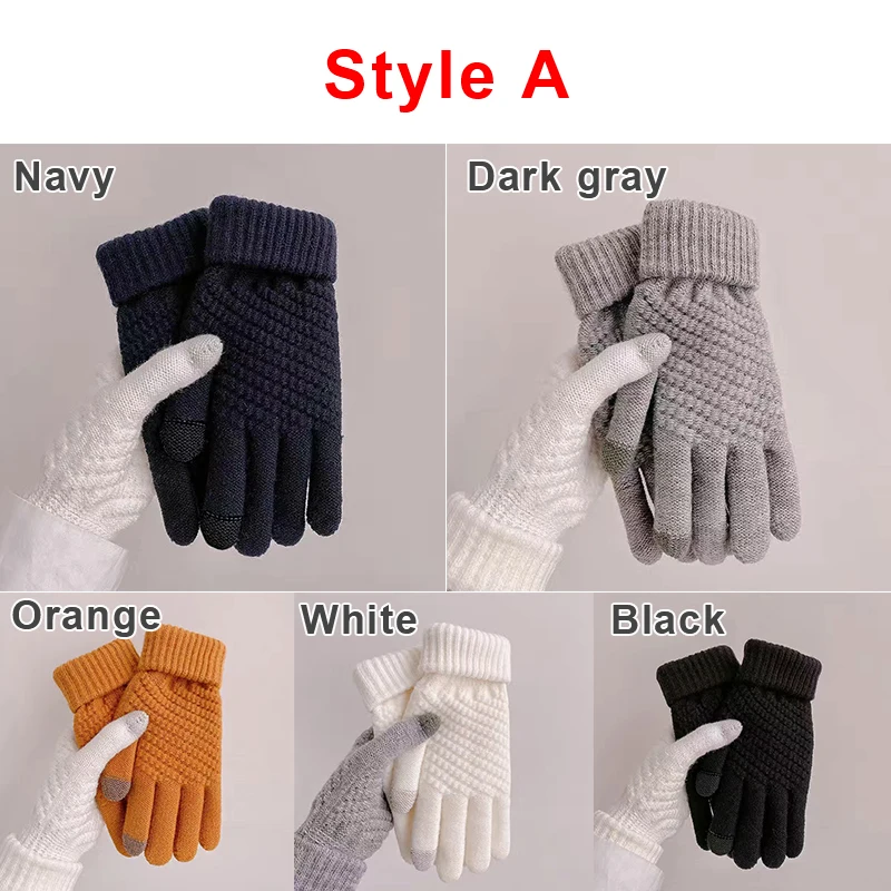 Unisex Knitted Full Finger Gloves Solid Touch Screen Mittens Two Fingers Exposed Thick Winter Warm Cycling Driving Gloves