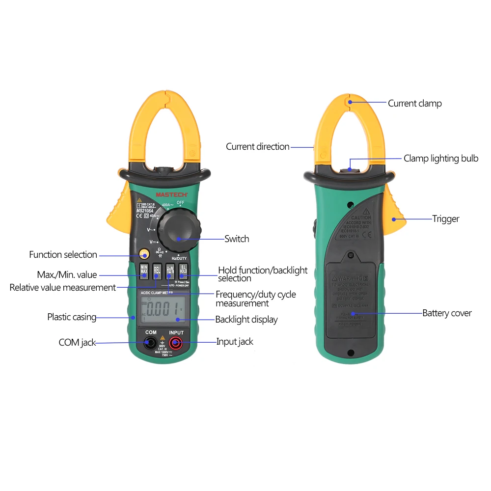 Mastech MS2108A Цифровой мультиметр-зажим частота Макс./мин. Измерение значения удерживающее освещение лампа сумка для переноски