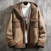 Новое поступление, Мужское пальто из овечьей шерсти с капюшоном, Зимняя мужская куртка из искусственного меха, пальто цвета хаки, одежда 5XL, европейский стиль, пальто B777