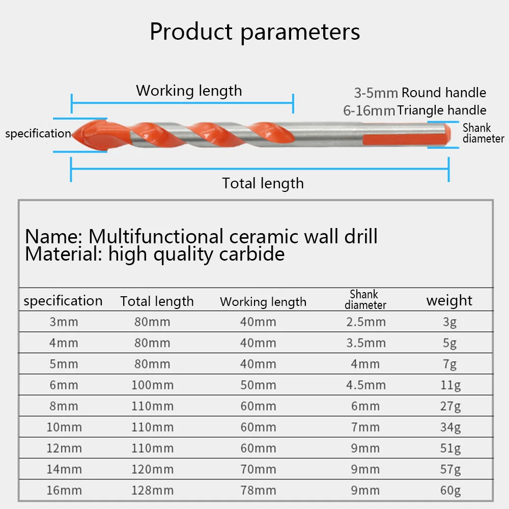 9Pcs/Set Multifunctional Tile Drill Bit Ceramic Glass Wall Drill Marble Hole Opener Alloy Drill Bit Electric Drill Punching Set