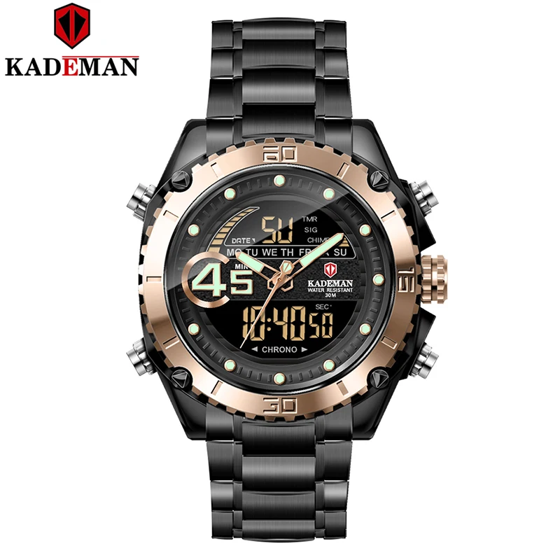 

Kademan Waterproof Analog Clock Fashion Stainless Steel Waterproof Luminous Watches Men Casual Sport Relogio Masculino K9054